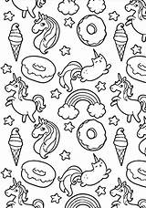 Coloring Pages Donut Donuts Unicorns Kids Rainbows sketch template