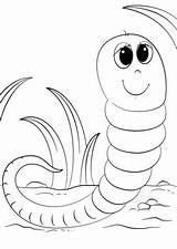 Printable Coloring Worm Cartoon Cute Earthworms sketch template