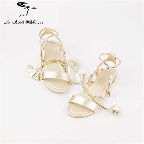Genuine Leather Concise Lace Up Sandals Golden Wedge Sandals 2017 Women