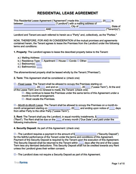 rental lease agreement templates  word