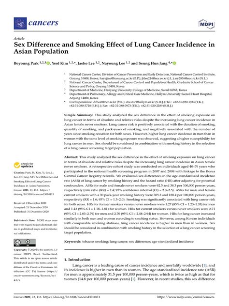 Cancers Sex Difference And Smoking Effect Of Lung Cancer Incidence In