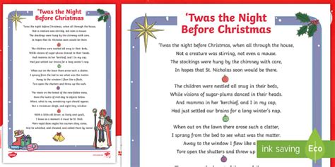 twas  night  christmas words poems  recite