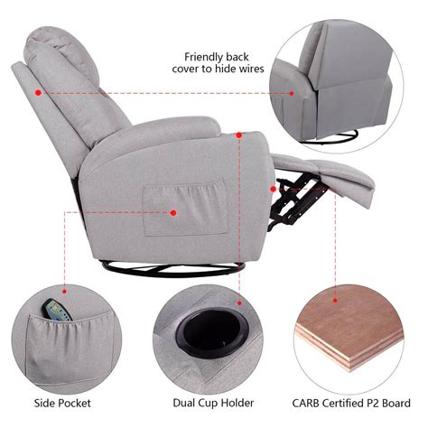 Esright Fabric Massage Recliner Chair Heated Rocker Recliner With 360