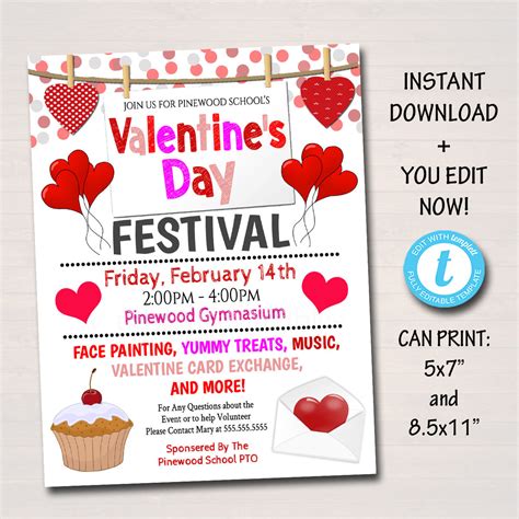 editable valentines day festival school flyer valentine party invite