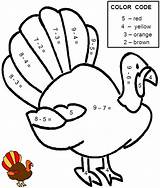 Number Thanksgiving Color Math Worksheets Turkey Subtraction Coloring Kids Worksheet Colorear Por Multiplication Pre Made Grade Add Myweblets Subtract Numeros sketch template