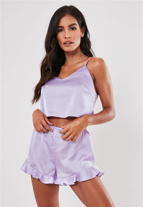 purple cropped cami pajama set missguided