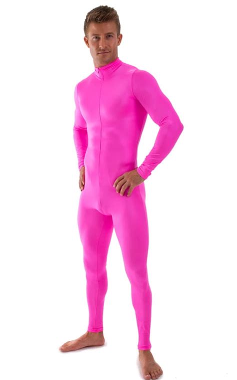 full bodysuit suit for men in wet look hot pink