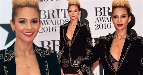 alesha dixon oozes sex appeal as she flashes cleavage midriff and pins at the brit awards