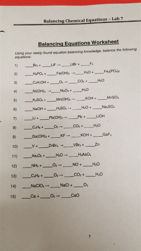 chemistry balancing equations worksheet  answers  share