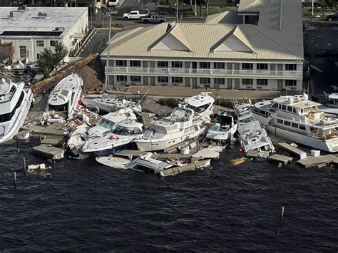 drone video shows boats washed ashore  hurricane ians wake