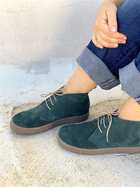 dark green leather shoes handmade aelia sneakers green ankle boots  women