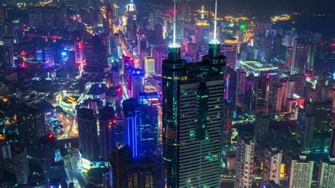 Actual Image Of Chinese City Shenzhen At Night Cyberpunk