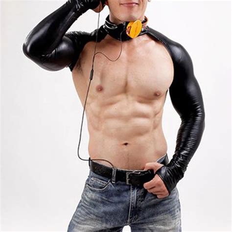 Mens Sexy Costume Bodysuit Faux Leather Teddy Gay Men Neck Collar Stage