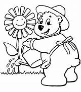 Ursinho Colorir Cuidando Desenhos Teddy Watering Bouquet Clip Moldes Alterar Clique Template sketch template