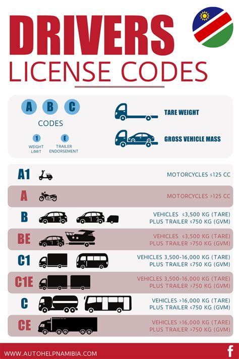 namibian drivers license codes explained  detail