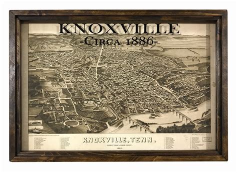 vintage knoxville map framed repro  map  knoxville tennessee