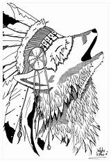 Loup Colorare Disegni Native Indiano Erwachsene Damerica Colorier Adulti Amerika Inder Indiani Headdress Teepee Malbuch Justcolor Americans Amérique Bambini Valentin sketch template