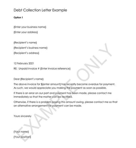 debt collection letter templates
