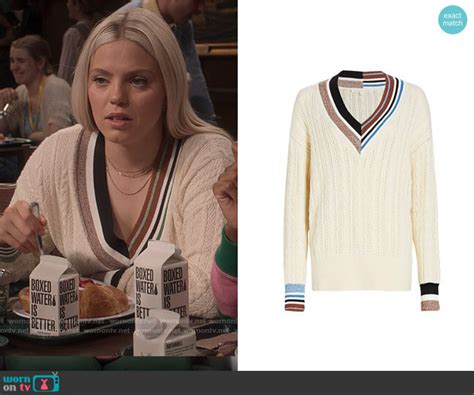 wornontv leighton s striped trim cable knit sweater on the sex lives