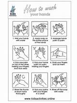 Hands Wash Coloring Pages Hand Steps Kids Printable Disinfecting Cleaning Hygiene sketch template