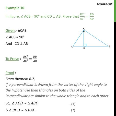 Example 10 Acb 90 And Cd Perpendicular Ab Prove Bc2 Ac2