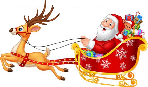 Dibujos Animados Divertido Santa En Su Trineo De Navidad