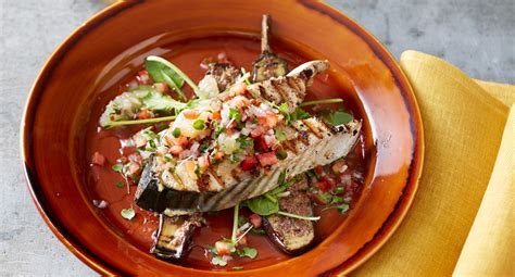 barbecued bonito with grilled eggplant and sauce vierge recipe better