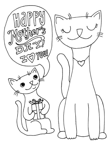 happy mothers day  love  cat mommy  kitten printable coloring