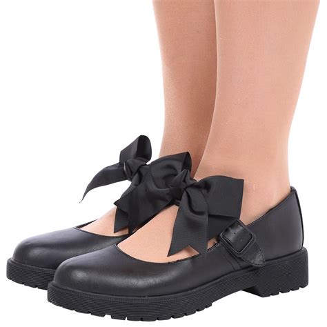 womens girls mary janes bow school shoes ladies kids  heels flats size  ebay