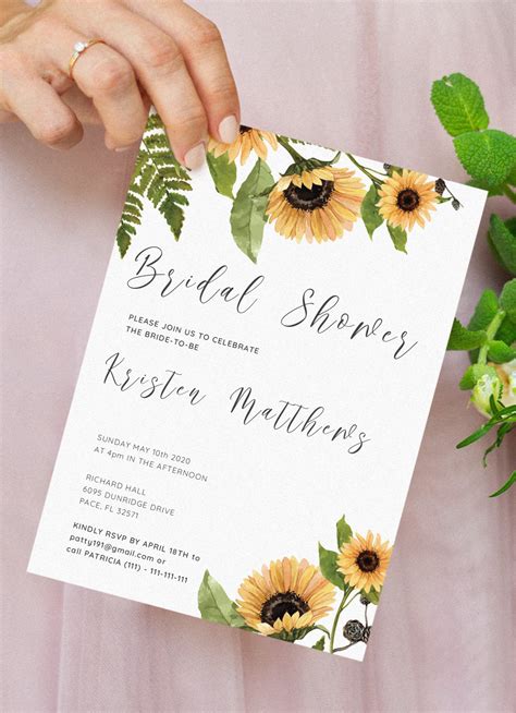 printable sunflower bridal shower invitation