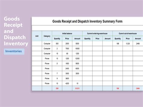 excel  goods receipt  dispatch inventory summary formxlsx wps