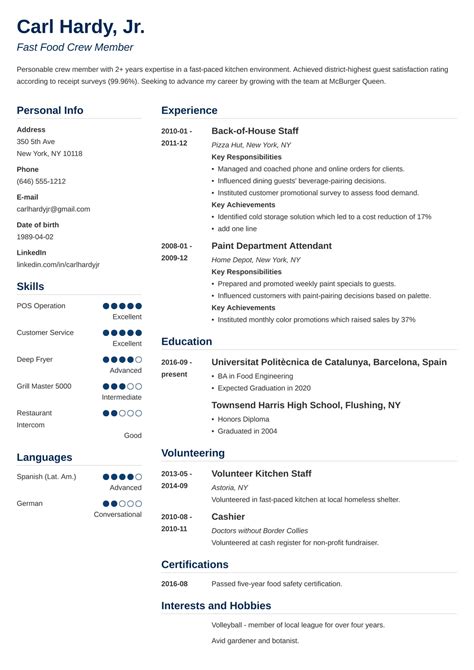 fast food resume sample writing guide  tips