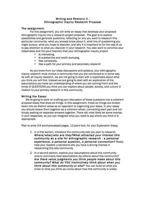 ethnographic inquiry research proposal printable