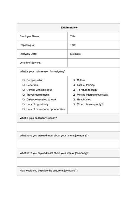exit interview templates forms templatelab