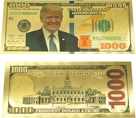 Donald Trump Billete De Billete De 1000 Dólares Chapado En Oro De 24