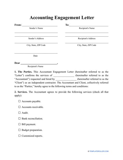 accounting engagement letter template  printable
