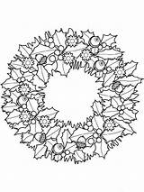 Wreath Christmas Coloring Pages Holly Printable Berries sketch template
