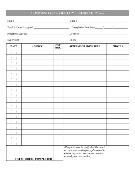 printable community service forms ms word templatelab