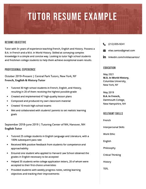 tutor resume resume sample writing tips resume genius