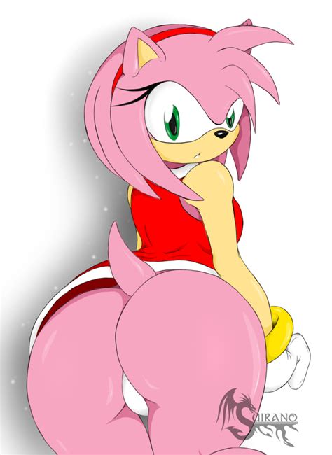 xbooru amy rose ass breasts butt dress female green eyes hedgehog looking back panties rodent