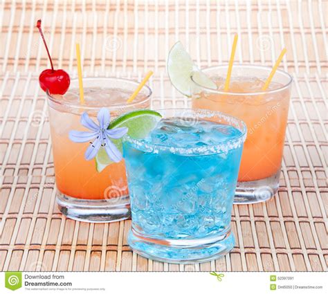 Alcoholic Cocktails Three Drinks Beverages Blue Lagoon