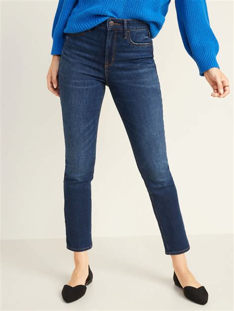 high waisted power slim straight jeans  navy jeans outfit women   wear straight jeans