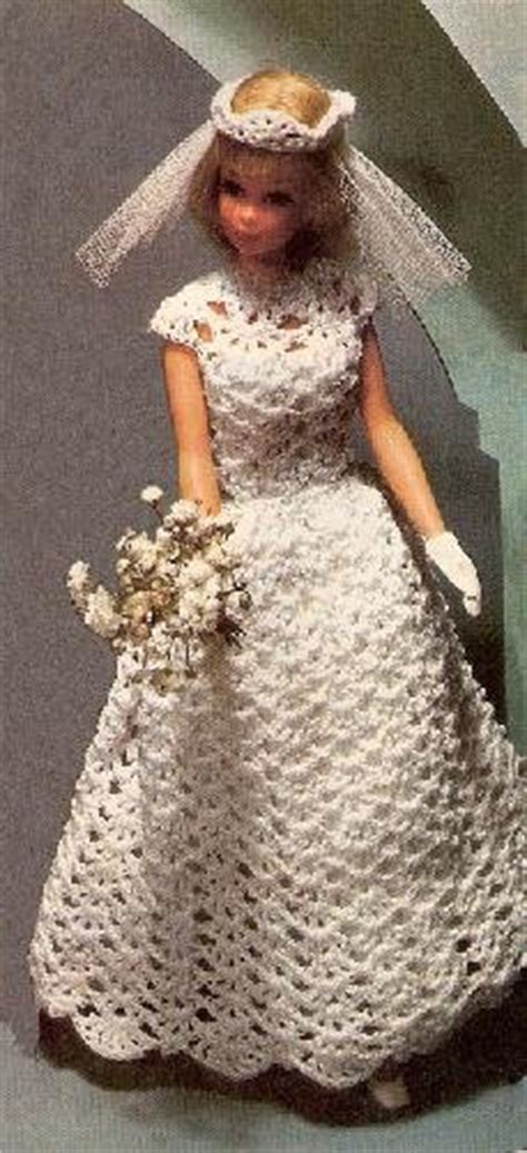 Bridal Pattern Fashion Doll Crochet Dress Barbie Doll Gown Veil