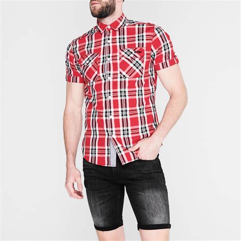 lee cooper mens ss check shirt short sleeve two chest