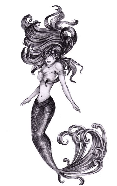 Mermaid Black White Drawing Art Mermaid Tattoo Designs Mermaid