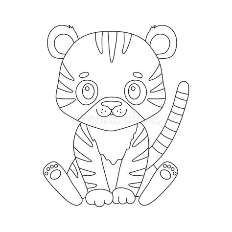 cute tiger  outline style vector baby animal isolated  white