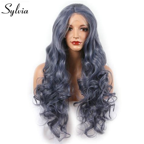 sylvia smoky grey long body wave wig synthetic lace front wigs glueless