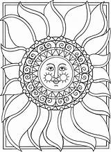 Coloring Moon Pages Sun Stars Adult Eclipse Printable Mandala Books Solar Adults Drawing Colouring Color Book Celestial Sheets Dover Phases sketch template