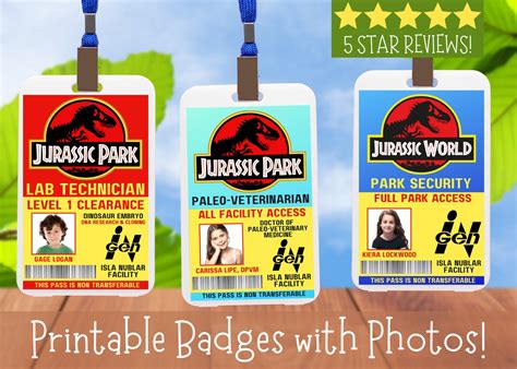 printable jurassic park id badge template   printable templates