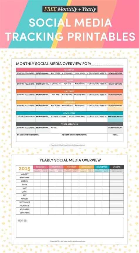 monthly  yearly social media tracking printables